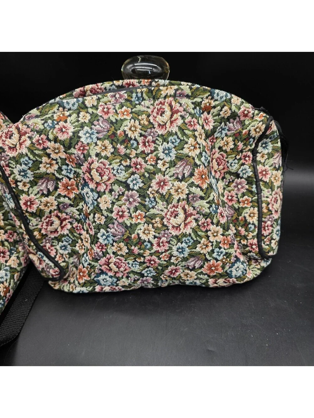 Vintage 90s Floral Tapestry Travel Bag Set 2pc Duffel Tote Makeup Cosmetic Case